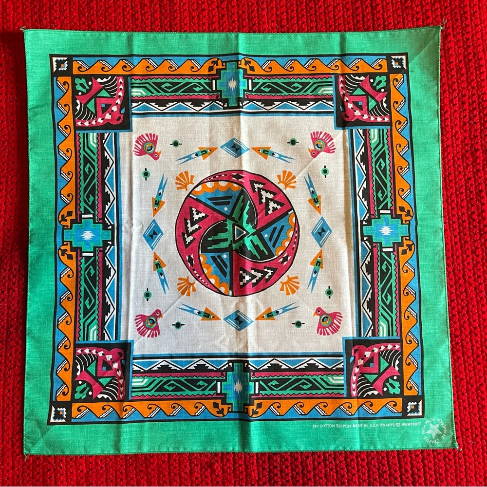 Vintage Wamcraft Made In America Southwest Native Bandana Scarf NOS Colorful